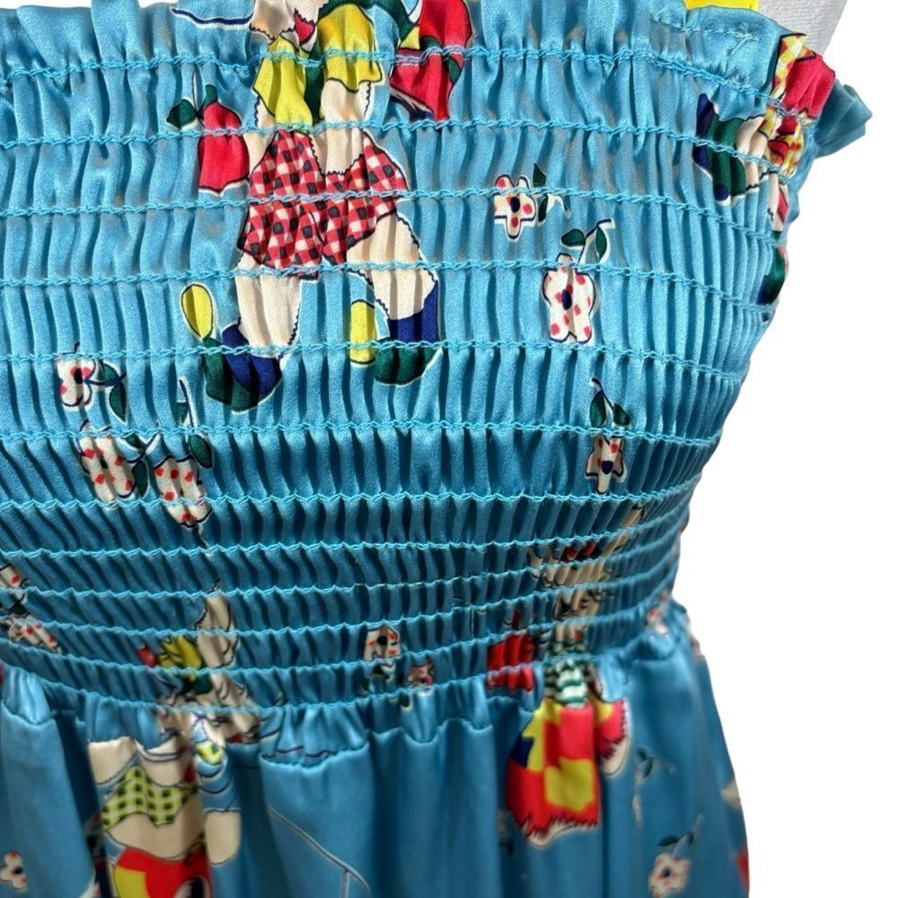 Rare Voom Brand 100% Silk Cartoon Rabbit Print Square Neck Dress Size Medium - Picture 2 of 16